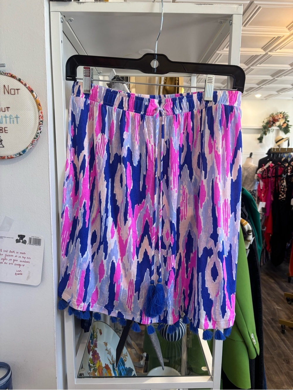 Lilly Pulitzer Blue Pink & Cream Abstract Tassel Skirt